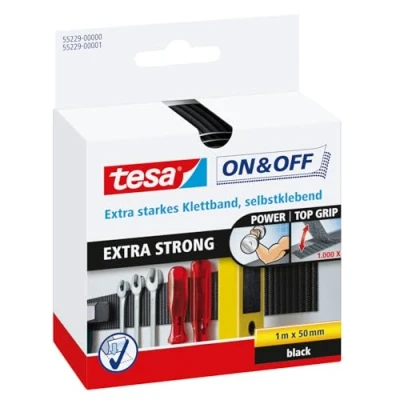 Image de Tesa on &amp; off Bande adhésive auto agrippante extra forte fixation d&#039;objets lourds comme les outils 50 mm x 100 cm, Noir