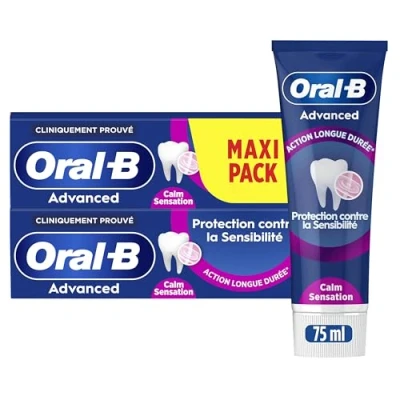 Image de Oral B Dentifrice Pour Les Dents Sensibles Professional Protection Sensibilité Et Sensation Apaisante, Au Complexe Fluorure Stanneux, Brossage En Douceur, Arôme Eucalyptus Maxi Pack 2x75ml