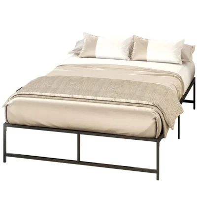 Image de HOMCOM Cadre de lit 140 x 190 cm, Double 2 Personnes en Acier, Hauteur 31 cm avec Rangement, sommier à Lattes, Facile Assembler, Noir