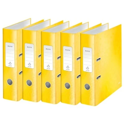 Image de Leitz Wow Series 10054016 Lot de 5 classeurs qualité à 180 en carton gris laminé Jaune Format A4 Dos 8 cm
