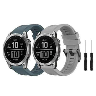 Image de MiKoyi 22 mm QuickFit Bracelet Silicone Compatible avec Garmin Fenix 8 47 mm/Fenix E 7/Fenix 6/Fenix 5, Sport en Remplacement pour 6 Pro/Fenix 5 Plus, Gris et Cyan