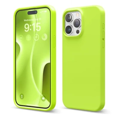 Image de elago Coque Silicone Liquide Compatible avec iPhone 15 Pro Max, Qualité Supérieure, Protection Intégrale [Structure Antichoc 4 Couches], Doublure Microfibre Douce Anti Rayures (Vert Citron)