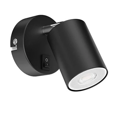 Image de ledscom.de Spot mural WAIKA, à une flamme, avec interrupteur, GU10, noir mat, incl. ampoule LED GU10 535lm, blanc