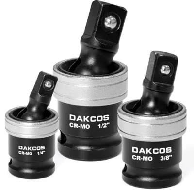 Image de DAKCOS 3pc Cardan a choc 1/4&quot; 3/8&quot; 1/2&quot; Douille Rotation à 360 pour clé cliquet, articulation cardans en CR MO