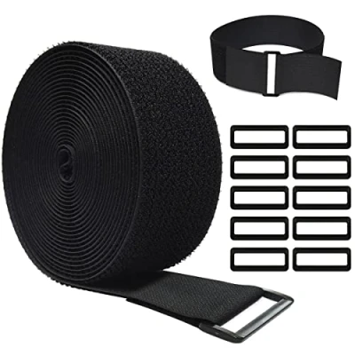 Image de WSZJINB Sangles de Câble Réglables 5m x 5cm Avec 10 Boucles, Attaches Réutilisables Noires, Sangle Fixation à Crochet et Boucle Pour la Gestion des Câbles, Noir