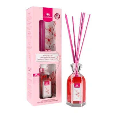 Image de CRISTALINAS Désodorisant Classique. Diffuseur avec bâtonnets en rotin. Formule sans Alcool. Durée maximale, Plus de 16 semaines. Parfum Fleurs Cerisier. (180ml)