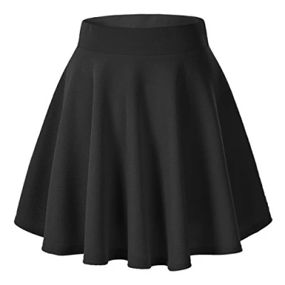 Image de Urban GoCo Femmes R¨tro Jupe Basique Pliss¨e Patineuse Fille Elastique Court Midi (S, Noir)