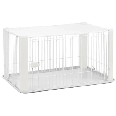 Image de Iris Ohyama, Parc pour Chien Intérieur, Extérieur Avec Porte Verrouillable, H60cm, Blanc, Toit Détachable, Cloture, Enclos, Cage, Chenil, en Grille, Chat, Chiot, Lapin, Plastique, CLS 1130