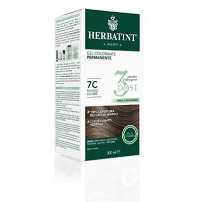 Image de Herbatint Gel Colorant Permanent 3Doses, 300 ml 7C Blond Cendre, Sans Ammoniaque, pour peaux sensibles, 100% Couverture Cheveux Blancs avec 8 Extraits Naturels Bio