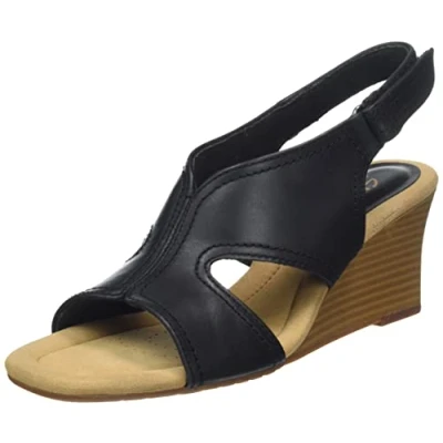 Image de Clarks Femme Kyarra Aster Sandale cale, Cuir Noir, 41 EU