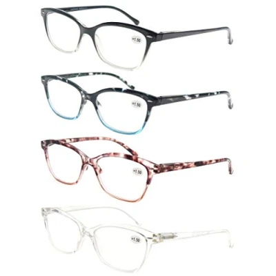 Image de MODFANS Lot de 4 Lunettes Lecture 3.5 Femme,Lunettes Loupe Monture Legere Branches a Ressort,Lunettes Vue Noir Bleu Rose Transparent