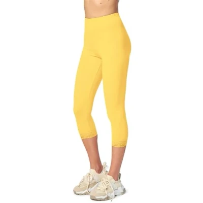 Image de Merry Style Leggings Femme 3/4 Capri Legging Opaques en Viscose avec Dentelle MS10 290 (Jaune, M)