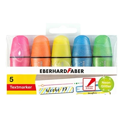 Image de Eberhard Faber 551408 Mini set de surligneurs, néon scintillant, 5 surligneurs à pointe biseautée