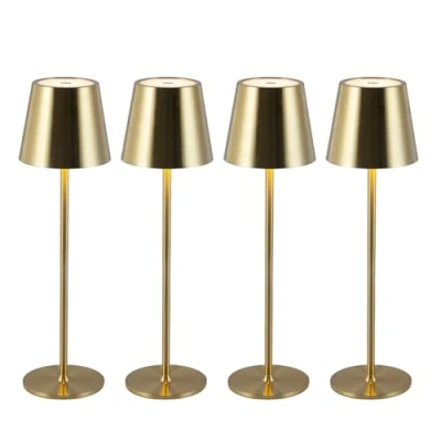 Image de CATAVANA Lot de 4 Lampes table sans fil Rechargeables LED pour Intérieur/Extérieur Cable USB C Lampe Tactile avec Variateur Couleur Lumière Chaude Design en Métal Marque Française Gold