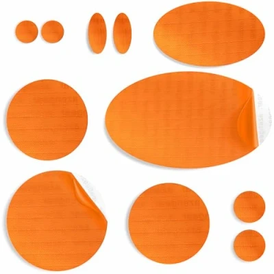 Image de aZengear Patchs de réparation pour doudoune Prédécoupés, autocollants, doux, indéchirables, en nylon indéchirable fixer les trous dans vêtements, pantalons ski (11 pièces, Orange)