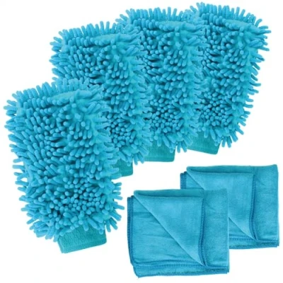 Image de com four® Kit d&#039;entretien de Voiture 6 pièces avec Chiffon en Microfibre et Gant Lavage (6 Bleu 4/2)