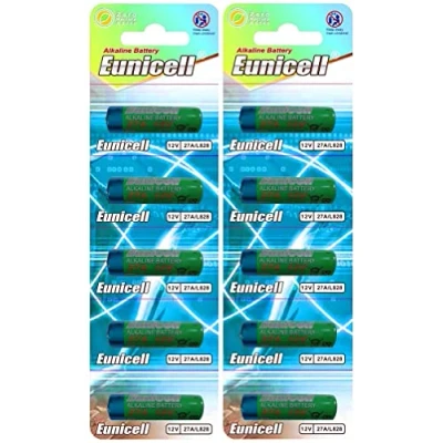Image de Lot de 10 Piles alcalines Eunicell 27A, MN27, A27, v27ga, L828, GP27 A 12V, Haute capacité Tension, Longue durée Vie, idéales pour Divers appareils électroniques (télécommandes, alarmes