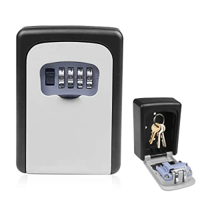 Image de Ceisazira boite a clefs securisee exterieur avec code à 4 chiffres Réinitialisable, murale boîte clés étanche et antirouille, clé sécurisée pour garages, école, bureau rechange cle, gris