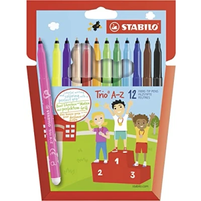 Image de Feutre de coloriage STABILO Trio A Z Étui carton x 12 feutres pointe moyenne dont 2 fluo
