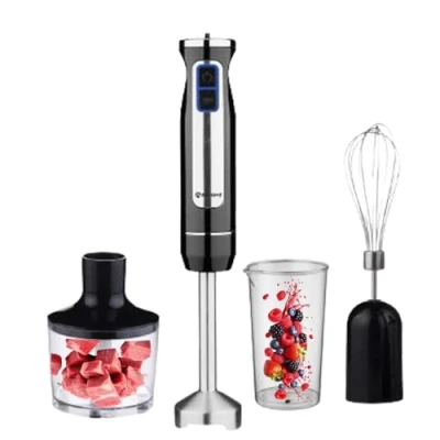Image de BEHOME Mixeur Hachoir multifonction 3 en 1 8 Vitesse Réglable, 860 ml Gobelet 600 Fouet Minipimer Plongeur 800 W avec lumière LED