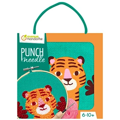 Image de Avenue Mandarine KC151C Un kit Point de croix enfant PUNCH NEEDLE Tableau 18x18 cm À partir 6 ans TIGRE