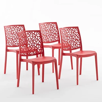 Image de Lot de chaises Anna en résine renforcée, empilables, Usage intérieur et extérieur (4, Rouge)