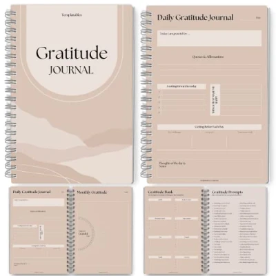 Image de journal de gratitude et pleine conscience,Modèle gratitude, planificateur d&#039;auto soins, positivité, quotidien, bien être, manifestation A5 Lux