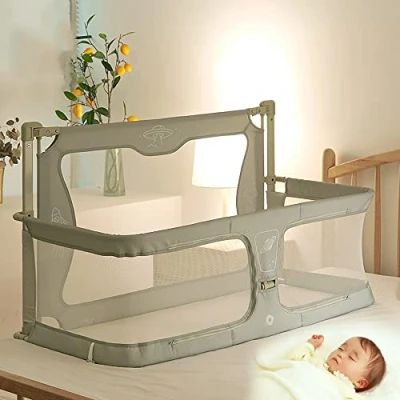 Image de 3 en 1 Berceau Bébé,120x50cm,Berceau Cododo,lit Bebe avec Moustiquaire,Next 2 Me,lit Bébé Evolutif,cododo Confort,fenêtre Maille Respirante,réglable Hauteur (Color : Light Green, Size