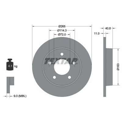 Image de TEXTAR 92130500 Disque de frein 265 11 05/05 114,3 plein sans boulon fix roue, moyeu roue MAZDA: 3 5 portes, Premacy, Berline