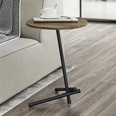 Image de [en.casa] Table d&#039;Appoint Ronde pour Salon Bout de Canapé Design Capacité Charge 15 kg Métal MDF 55 x 40 cm Effet Bois Foncé Noir