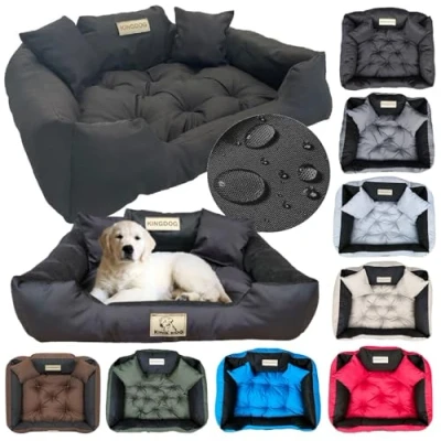 Image de KING DOG Lit pour Grands Chiens L 100x75 cm Personnalisé Nom du Chien Coussin imperméable Canapé adapté au Lavage Moelleux et Douillet, Super Doux Made in EU Noir