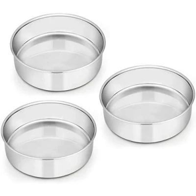 Image de Homikit Lot de 3 moules à gâteau, ronds, en acier inoxydable, 16 cm, sains et non toxiques, faciles nettoyer, passent au lave vaisselle