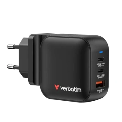 Image de Chargeur GaN VERBATIM Mini 70W 3 Ports Adaptateurs UE et UK Smartphones/Tablettes