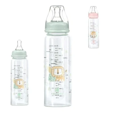 Image de Kikkaboo Baby biberon verre Savanna 240 ml tétine silicone taille M anti colique [Vert]