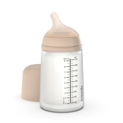 Image de Suavinex, Biberon Anti Colique Zero Zero, avec Tétine Débit Moyen (M) en Silicone, pour Bébés +3 Mois, Idéal l&#039;Allaitement Mixte, Imitant le Sein, Lait Maternel et Poudre, 270 ml, Light