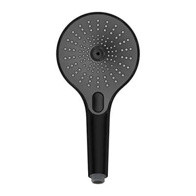 Image de WENKO Pomme de douche Ultimate Shower, douchette avec 3 fonctions, faible débit et silencieux, en plastique raccord universel ½&quot;, convient pour les chauffe eau instantanés, Ø 13 cm, noir/gris