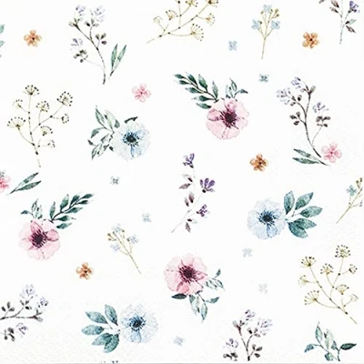Image de Lot de 20 petites serviettes cocktail Motif fleurs délicates Décoration table Decoupage Technique serviette 25 x cm