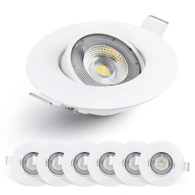 Image de EMOS Spot LED encastrable 230V, 5W / 450lm Extra Plat 50 orientable, blanc chaud 3000K Lot de 6 Spots plafond pour l&#039;intérieur, Plafonnier encastré, couleur