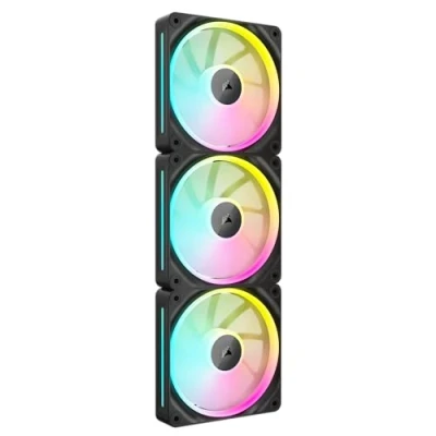 Image de CORSAIR iCUE Link LX120 RGB 120 mm PWM Ventilateurs Paquet Triple Double Boucles Lumineuses Inclut System Hub Technologie AirGuide Noir