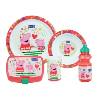 Image de PEPPA PIG LOT VAISSELLE POUR ENFANT AVEC 1 ASSIETTE CREUSE Ø16 CM, Ø 22 VERRE 220 ML, GOURDE 350 ML ET BOITE GOUTER REUTILISABLE