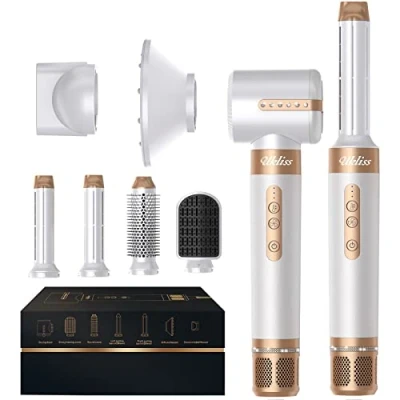 Image de UKLISS 110000 TR/MIM Seche Cheveux avec Diamant, 2023 Nouveau Brosse Soufflante 7 en 1 avce Sèche Cheveux, Diffuseur Boucle, Air Fer à Boucler, Chauffante, Soufflante, Concentrateur