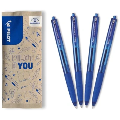 Image de PILOT Lot de 4 Stylos bille Super Grip G RT Stylo Rechargeable et Rétractable à Encre ultra Douce Ecriture Fluide confortable Bleus Pointe Moyenne
