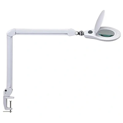 Image de Lampe Loupe LED MAULsource, Blanc avec Pied de Serrage, Intensité Variable, 1, Grossissement 75 x, 2140 Lux, Lumière Du Jour [Classe Énergétique A]