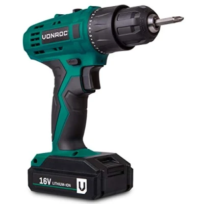 Image de VONROC Perceuse sans fil 16V 1 Batterie 1.5Ah, chargeur rapide et embouts de vissage inclus
