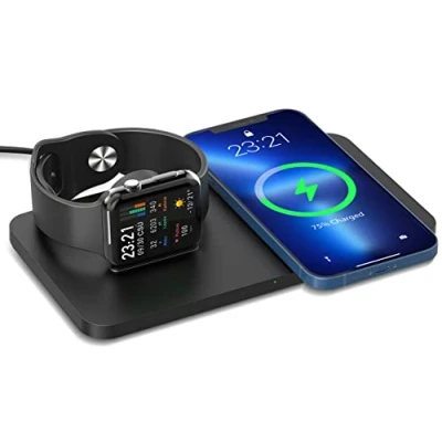 Image de ANSTA Chargeur, Chargeur sans Fil 2 en 1 Induction Station de Charge Compatible avec Galaxy S22/S21/S20/Note 20/10, iPhone 14/14 Plus/13/12 Pro/12/11