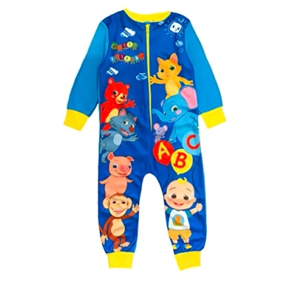 Image de CoComelon, Garçons ou Filles Combinaison, Dors Bien Unisexe, Pyjama Tout en Un, Bleu Clair, Âge 12 18 Mois