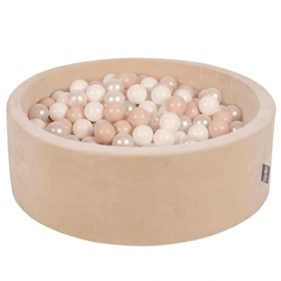Image de KiddyMoon Piscine À Balles pour Bébé Velours Rond 90X30cm/200 7Cm Fosses Boules Jouet Enfant, Beige Sableux: Pastel/Blanc/Perle