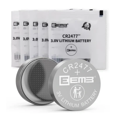 Image de EEMB 5 Pack CR2477 Batterie 3V au Lithium Bouton Pile 2477 DL2477、ECR2477 pour Bougies éLectroniques, Lampes, TéLéCommandes, BoîTes à CléS, Alarmes, Capteurs de Contact