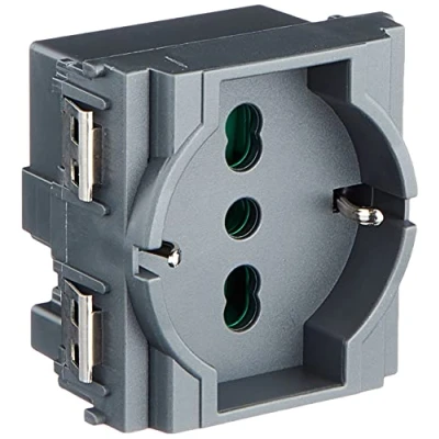 Image de Vimar 0R16211 Prise SICURY 2P+T 16 A 250 V universelle standard italien P40, gris 2 modules