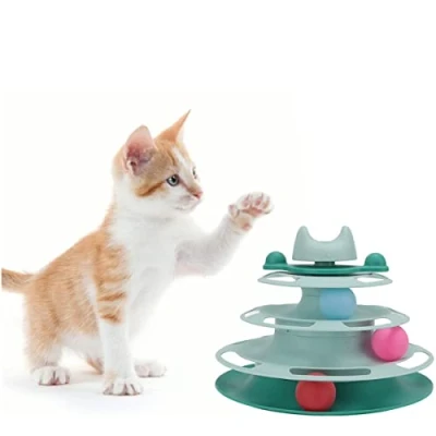 Image de jouet de chat interactif avec motif cyan tour 3 balles niveaux, interactive boules colorées